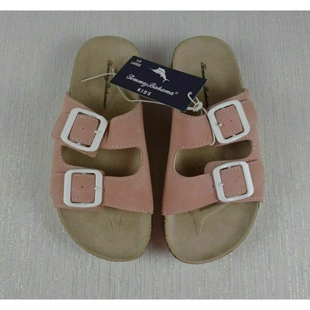 Tommy Bahama Girl's Sandals Double Strap Slip-On Shoes Blush Pink NWT Large 1/2